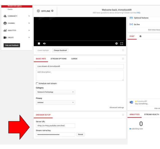 Youtube streaming data OBS